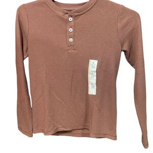 Brown henley Long Sleeve Top